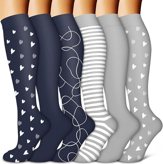 BLUEENJOY Copper Compression Socks for Women & Men (6 pairs) - Best Support for Nurses, Running, Hiking, Recovery