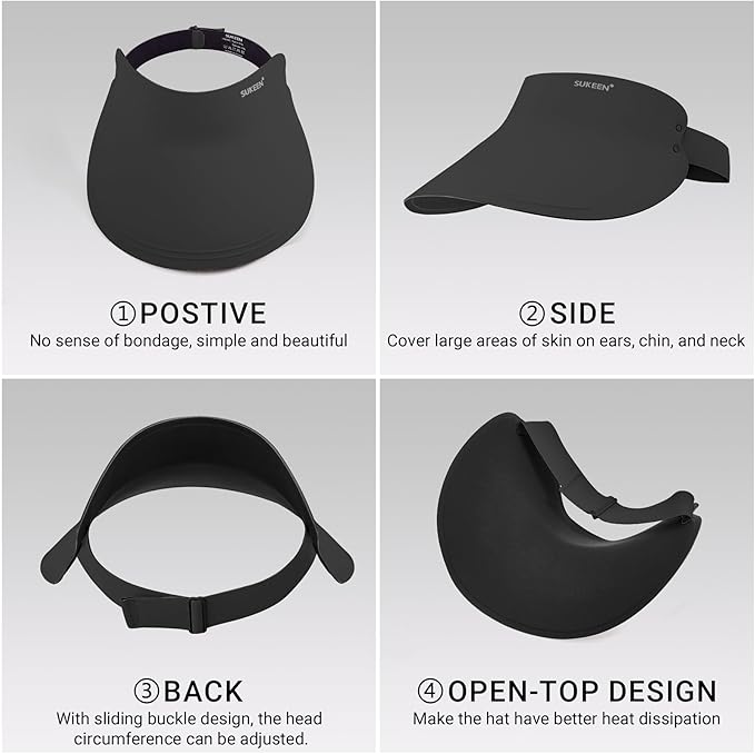 Sukeen Wide Brim Sun Visor Hat for Women Men,UPF50+ Seamless Sun Hats Foldable Ponytail Beach Hats for Daily Outdoor Sport