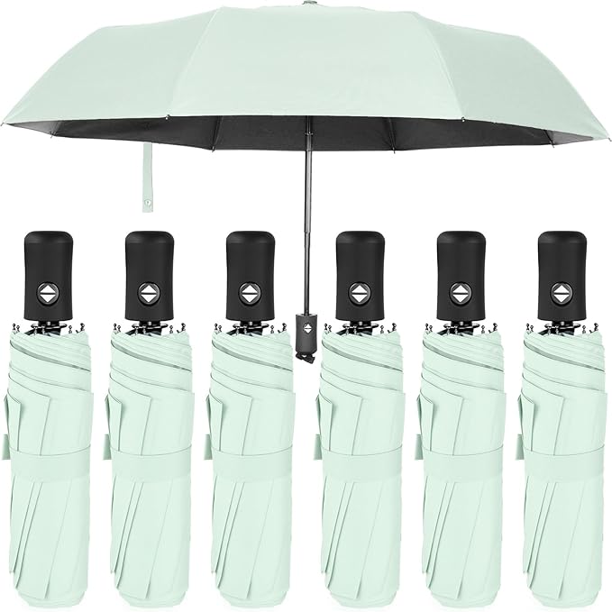 Jexine 6 Pcs Travel Compact Umbrella Automatic Open Close Windproof Small Light Backpack Purse Car Portable Collapsible Umbrella for Rain, Men Women