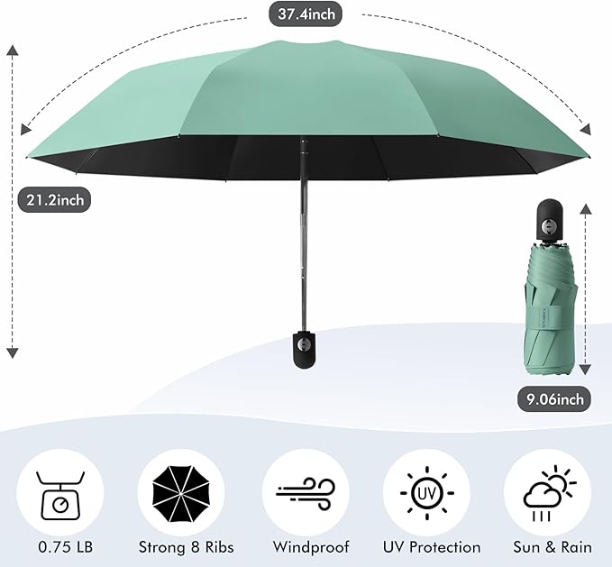 Compact Umbrella – Small, Lightweight, Sturdy & Windproof; Mini Travel Umbrella for Sun & UV Protection, Suitable for Men, Women & Kids
