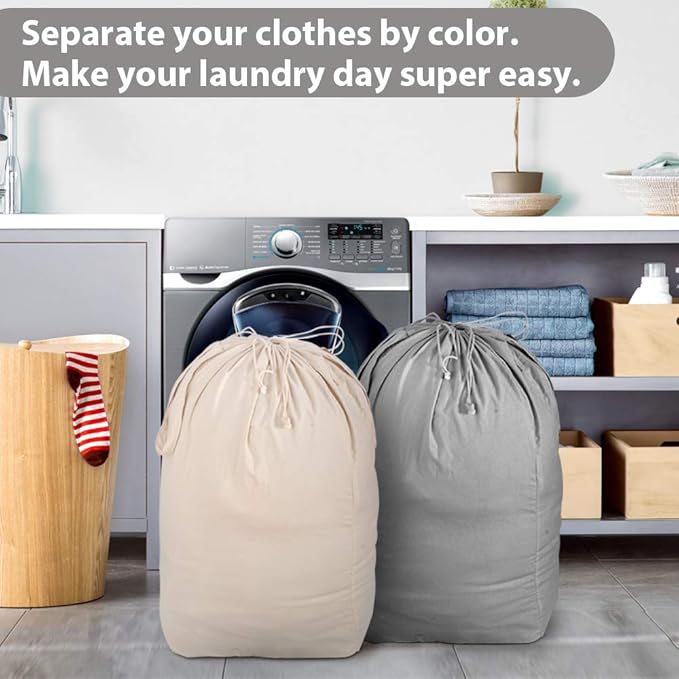 MCleanPin Washable Laundry Bags with Handles,140L Dirty Clothes Storage for College Dorm or Travel, Laundry Liner Fit Most Laundry Hamper or Basket,2 Pack (Beige & Grey)