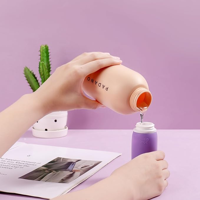 Muslish 21 Pack Travel Bottles for Toiletries, Leak-Proof TSA Compliant Silicone Travel Size Containers for Shampoo and Conditioner, BPA Free with Toiletry Bag (Purple)