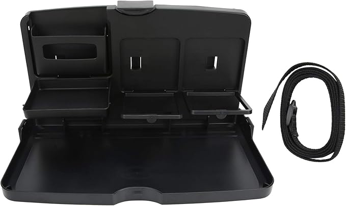 Car Food Tray Multi Functional Portable Folding Car Vehicle Seat Food Meal Snack Tray with Cup Holders and Storage Pocket for Travel Road Trips Plastic Compact Size