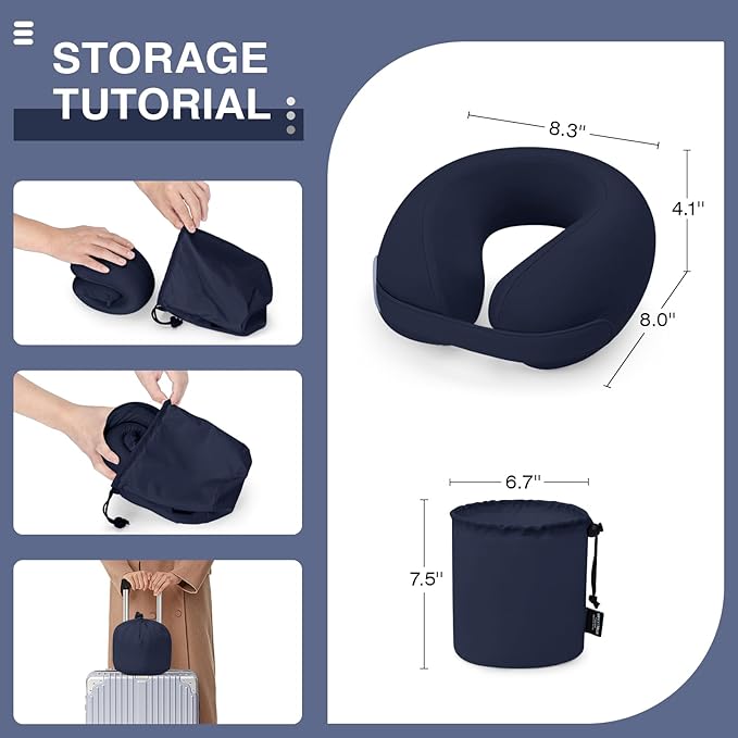 Car Pillow for Little Kids Travel Neck Pillows, Memory Foam Neck Support Travelling Pillow with Washable Cotton Pillowcases and Storage Bag, for Airplane, Train, Flight and Home Use Blue