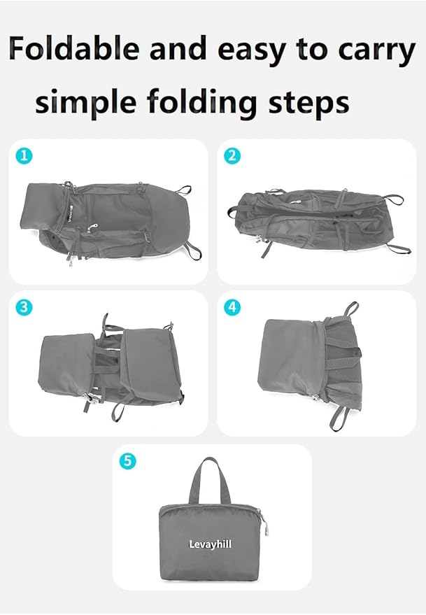 30L Foldable Backpack & Bucket Hat 2 In 1 Combo, Lightweight packable Travel and Fisherman Hat Set, Compact Collapsible Daypack with Sun Hat (Gray)