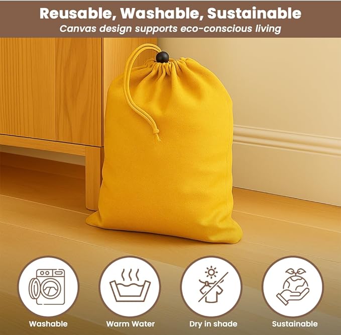 LFH Cotton Rich Shoe Storage Bags with Drawstring, Dustproof Breathable Reusable Organizer, Perfect For Travel, Dorm, Hotel, College, Gym, Easy to Carry, Machine Washable 8"x17" (Pack of 6) - Golden