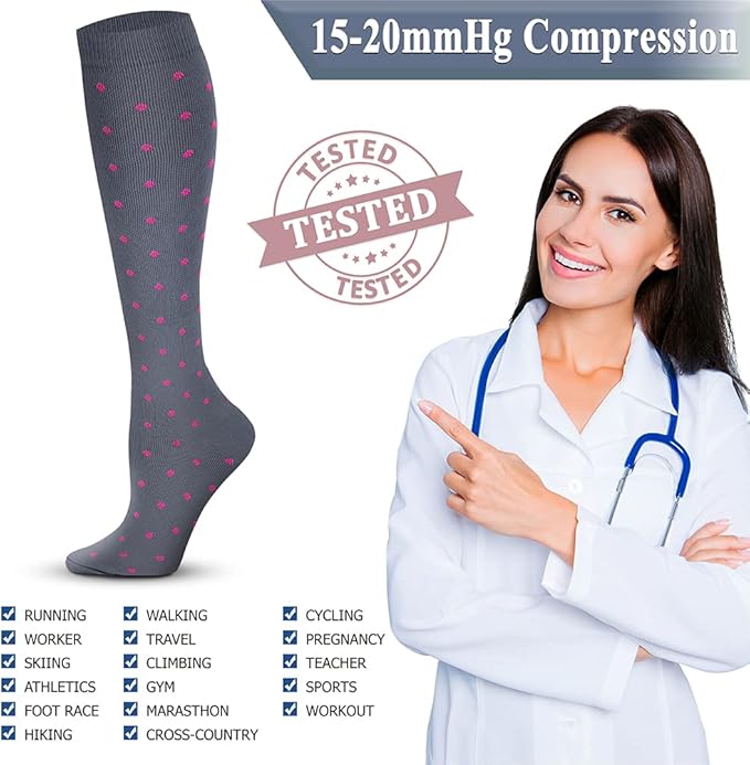 QUXIANG Copper Compression Socks for Women & Men Circulation (8 Pairs) - Best for Running Athletic Cycling - 15-20 mmHg