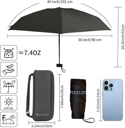 Compact Mini Windproof Travel Umbrella-UPF 50+ Sun & Rain Protection, Small Folding Design Fits in Pocket or Purse, Lightweight Portable with Case for Women, Men & Kids