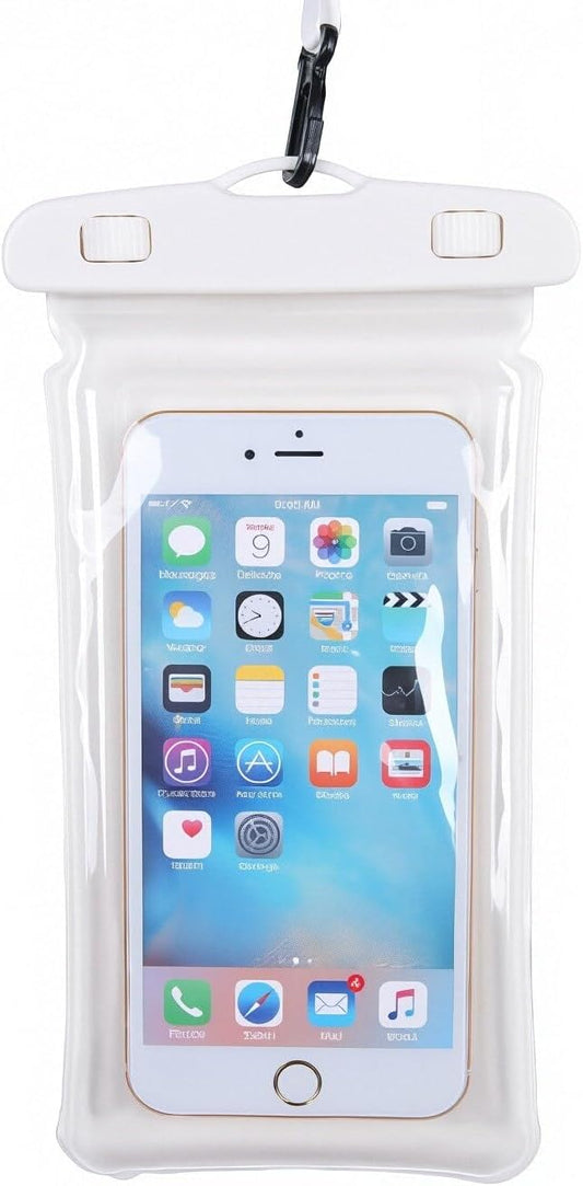 Sriyso Floatable Waterproof Phone Pouch- 7.2in Water Proof Cell Phone Case for Vacation Beach Pool Kayak Cruise Travel Essentials,Dry Bag with Lanyard for Most Models（White