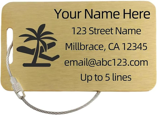 Sturdy and Durable Personalized Luggage Tags for Suitcases,Cruise Essentials Travel Tags for Luggage,Travel Bag Labels,Heavy-Duty Stainless Steel Gold Rectangular Horizontal Suitcases Tags