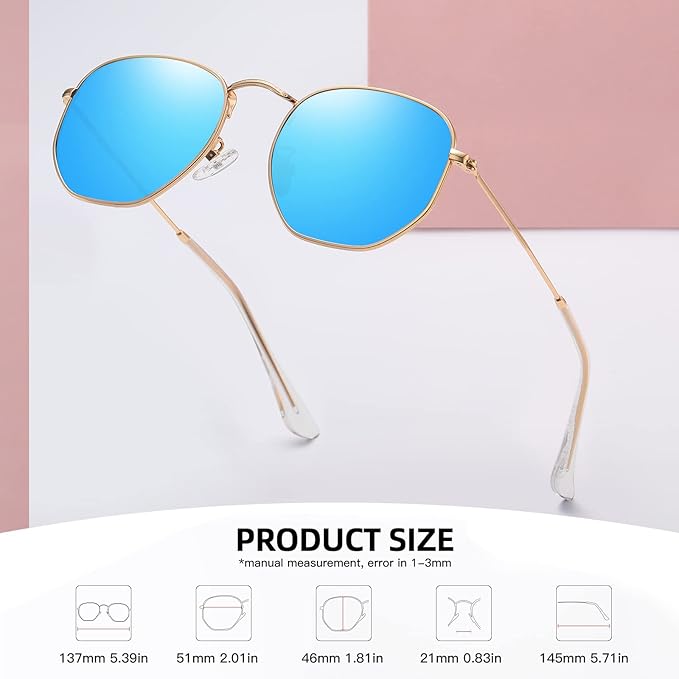 MEETSUN Polarized Hexagon Sunglasses for Women Men Polygon Square Sun Glasses UV400 Protection Metal Frame