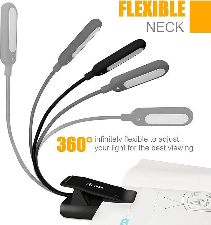 VAVOFO Clip On Rechargeable Reading Light, 7 LEDs with 3 Colortemperature 9 Brightness Levels Book Lights for Reading in Bed with Power Indicator for Bookworms (2 Pack Black)