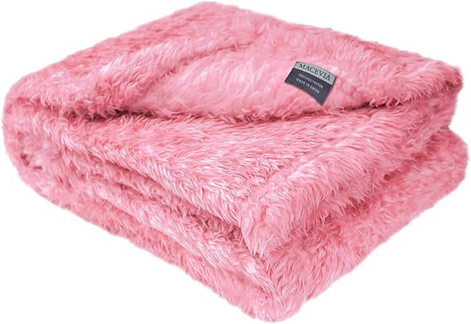 MACEVIA Fluffy Fleece Dog Blankets,Warm Soft Fuzzy Pets Blanket for Puppy,Small,Medium,Large Dogs and Cats,Plush Pet Throws for Bed,Couch,Sofa,Travel(40x60 Inch, Pink)