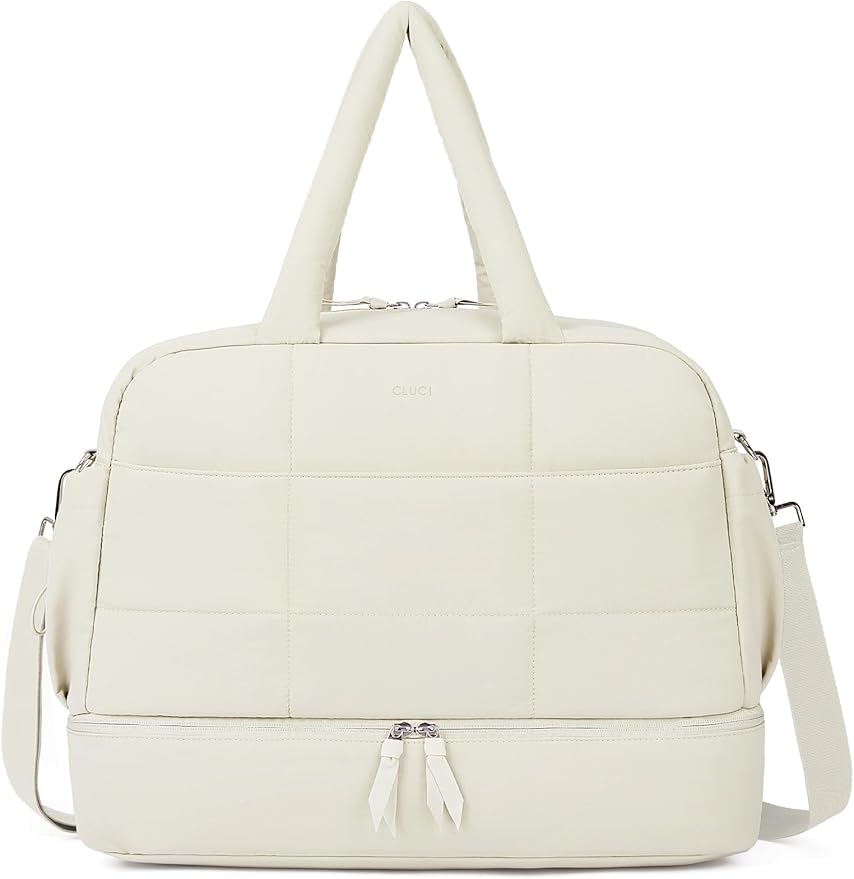 CLUCI Weekender Travel Bag for Women Puffer Tote Bag Carry On Duffle Overnight Bags with Shoe Compartment