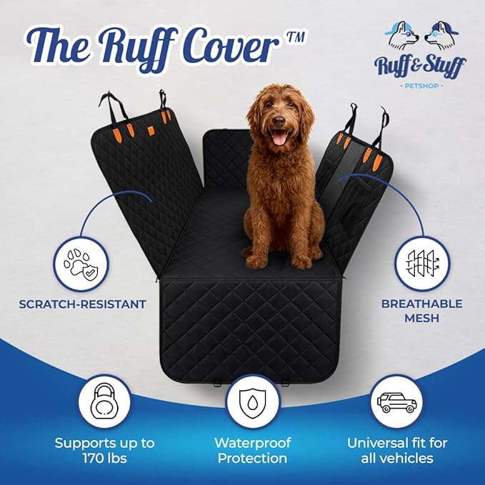 Ruff & Stuff Dog Car Seat Hard Bottom Cover for Back Seat Up to 170lbs | Waterproof Scratch-Resistant | Universal Fit for All Vehicles (Black)