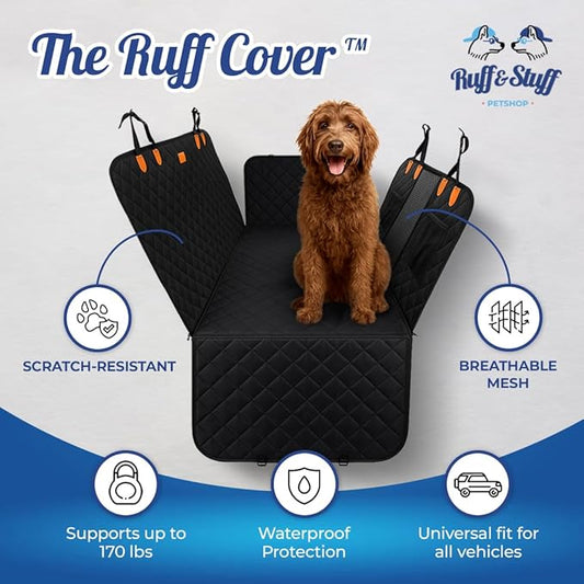 Ruff & Stuff Dog Car Seat Hard Bottom Cover for Back Seat Up to 170lbs | Waterproof Scratch-Resistant | Universal Fit for All Vehicles (Black)