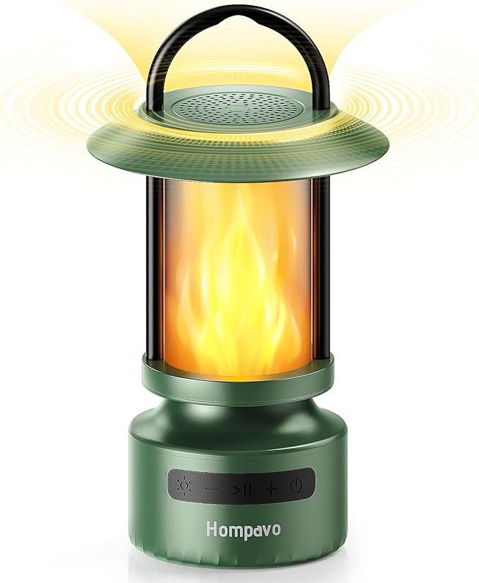 Hompavo Gen2 Outdoor Bluetooth Speakers with Flame Light, 13-Color/3-Mode, HD Stereo Sound, Wireless Stereo Pairing, IP65 Waterproof Lantern for Patio Garden Party Camping, Gifts for Men Birthday