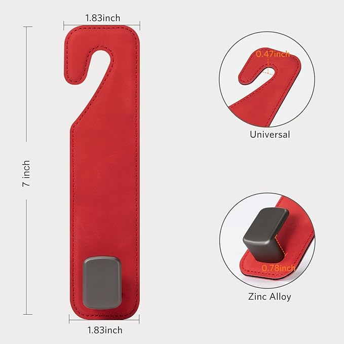 CoBak Headrest Hooks for Car - Universal Premium Stitched Leather and Aluminum-Magnesium Alloy Single Car Seat Back Storage Hook for Purses, Handbags, Bags (2 Pack),Gypsophila Pink