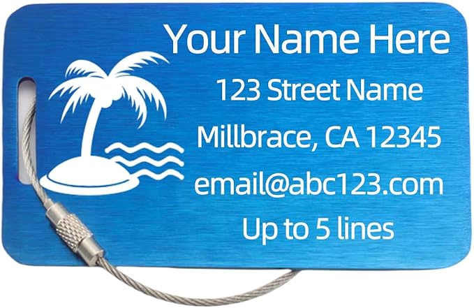 Sturdy and Durable Personalized Luggage Tags for Suitcases,Cruise Essentials Travel Tags for Luggage,Travel Bag Labels,Heavy-Duty Stainless Steel Blue Rectangular Horizontal Suitcases Tags