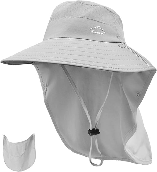 Rosoz Sun Hat for Men Women with Neck Flap,Wide Brim UPF50+ Fishing Hat with Detachable Face Cover Outdoor Sun Protection Hat