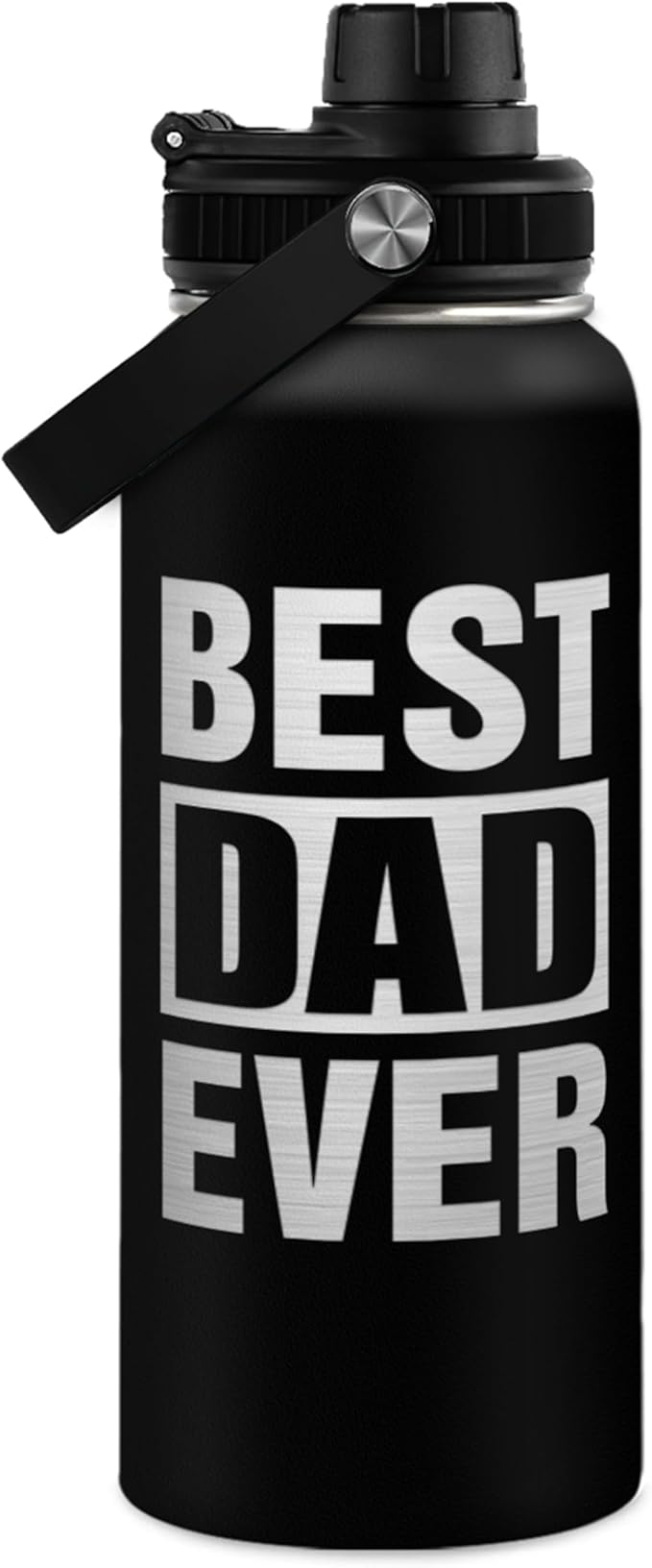 Best Dad Ever Water Bottle 32oz - Stainless Steel Insulated Sports Bottle with Straw Lid, Gifts for Father from Daughter Son