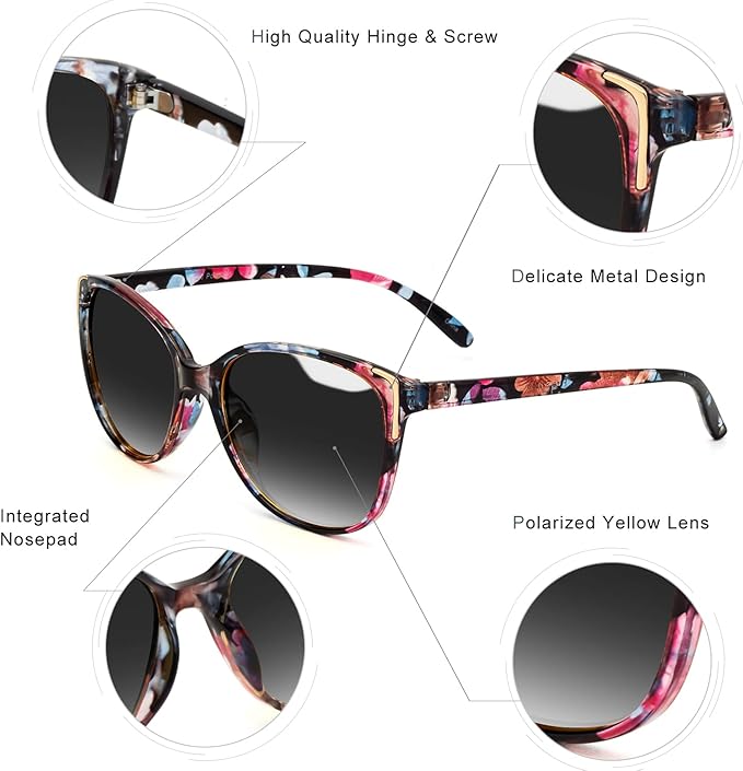 Face Shadow Polarized Sunglasses for Women, Cat Eye Sunglasses for Small Face Ladies Ultralight UV400 Protection