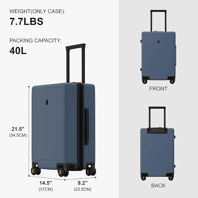 LEVEL8 Elegance Carry-on Suitcase, 20 Inch Carry on Luggage, Hardside Large Suitcases with Wheels, Tavel Bag with Tsa Lock,Blue Grey