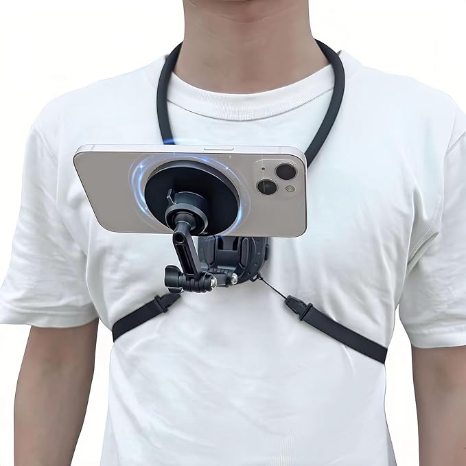 Magnetic POV/Vlog Phone Neck Mount Holder for iPhone 15/14/13/12 Pro Mini/Plus/Pro/Pro Max, Hand Free Chest Stand Video Recording for Mobile Phone Accessory
