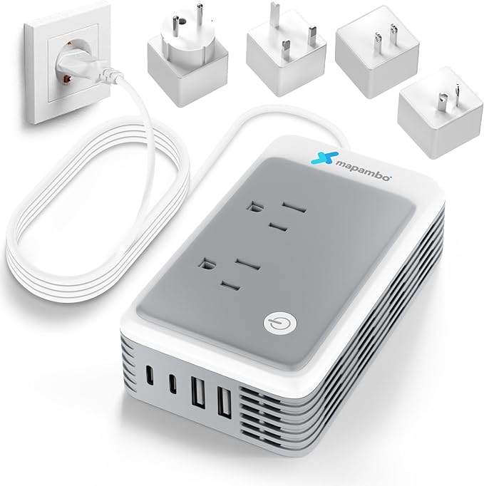 220V to 110V Voltage Converter US to Europe for Curling Iron and Hair Straighteners, Power Converter for European Travel Plug Adapter with 2 USB A & 2 USB C Ports (Type A/C/G/I-Global)