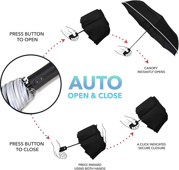MRTLLOA 42/49 Inch Compact Windproof Travel Umbrella for Rain, Lightweight, Portable, Automatic, Strong, Waterproof Folding Umbrellas for Women, Men and Teenagers