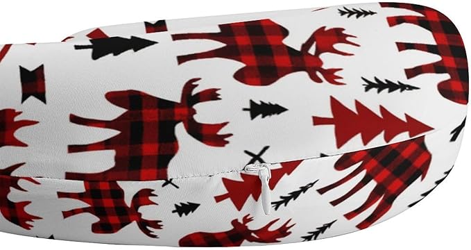 Memory Foam U-Shaped Travel Pillow Neck Pain Relief, Buffalo Plaid Woodland Moose Art U-Shape, Removable Cover Airplane Car Office