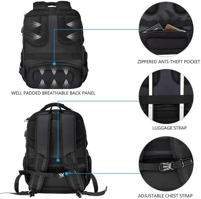 KROSER TSA Friendly Travel Laptop Backpack 17.3 inch XL Computer Backpack Water-Repellent College Daypack Business Backpack with RFID Pockets & USB Port for Men/Women-Black