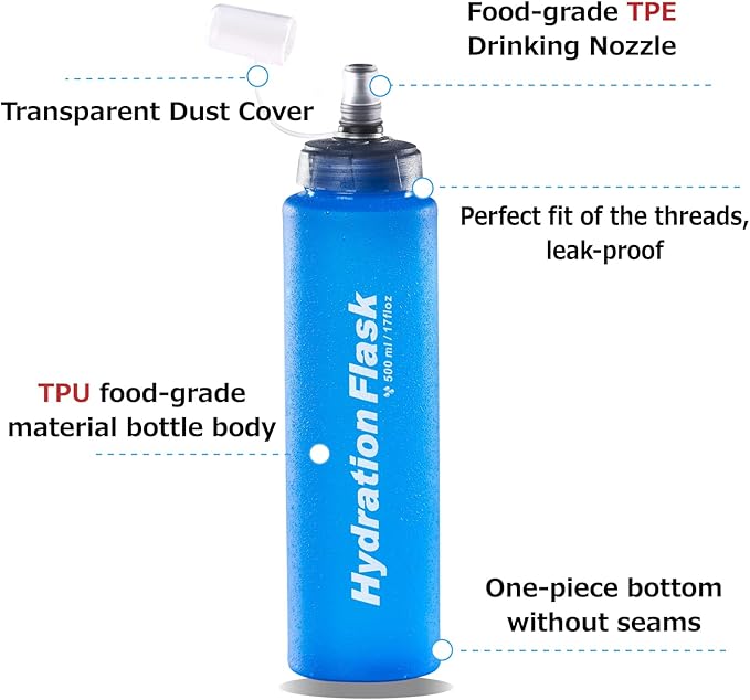 Azarxis TPU Soft Flask Collapsible Water Bottles BPA-Free 250ml 350ml 500ml 600ml for Hydration Vest Pack Running Hiking Cycling Climbing