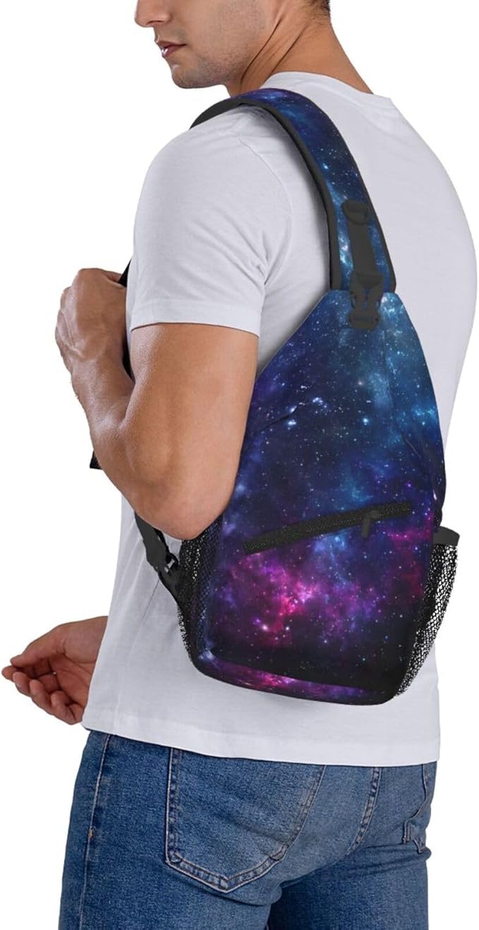 QFXUYNG Purple Galaxy Adult Sling Bag Unisex Chest Bags Crossbody Backpack Casual Daypacks Shoulder Bag for Women Men Cycling Hiking Travel