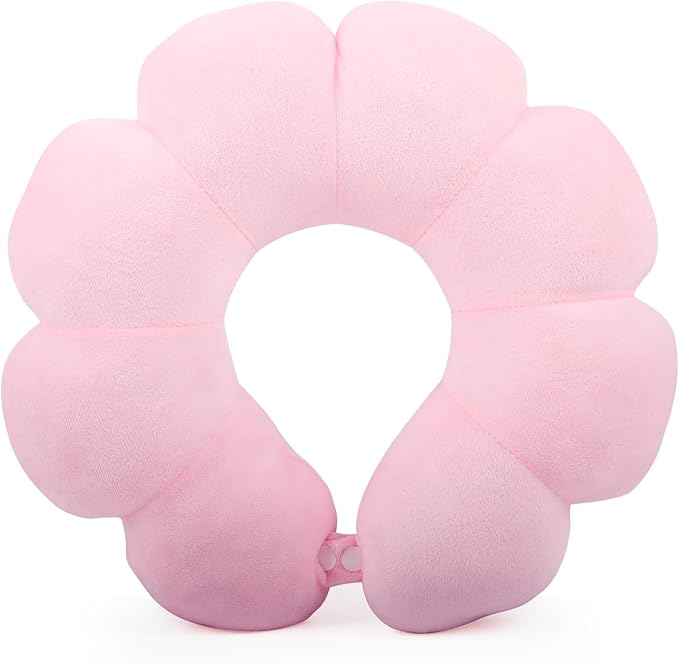Sexysamba Flower Travel Neck Pillows for Airplanes Breathable Cotton U-Shaped Neck Pillow for Kids & Adults Head Neck Chin Support Rest Pillow for Traveling,Car,Train,Bus,Recline,Home,Office,Pink