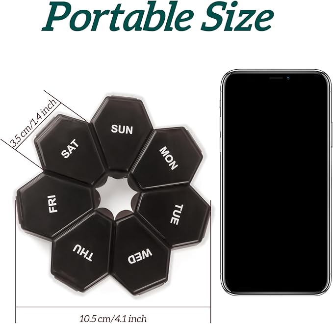 7-Day Weekly Pill Organizer and Daily Vitamin Case - Pill Box for Medication Management (1Pack Black)