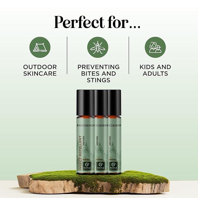Natural Roll on Bug Repellent Stick - DEET Free Insect Repellent Stick for Kids & Adults for Ticks & Mosquitoes - Made with Citronella Rosemary & Lemongrass - Light Scent Vegan Cruelty Free (3 Pack)