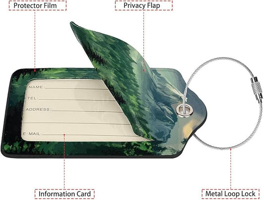 Foggy Mountains Landscape 2-Pack Luggage Tags for Suitcases,Leather Baggage Tag with Loop, Tags Private Name ID Labels for Women Girl Men Boys Travel Baggage Suitcase