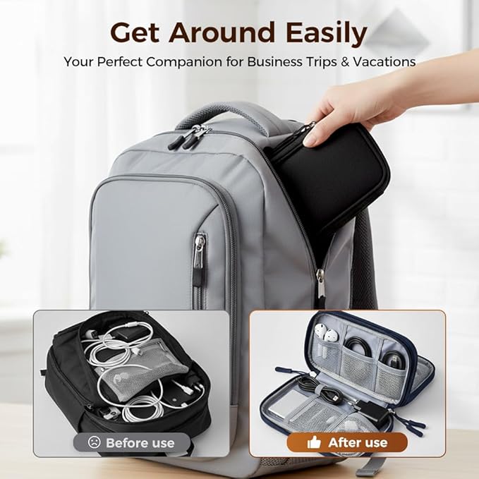 Qeuxv 2026 Travel Cable Organizer Pouch, Electronic Accessories Carry Case, Portable Waterproof Double Layers All-in-One Storage Bag for Cable, Charger, Mobile phone, Headphones (Black)