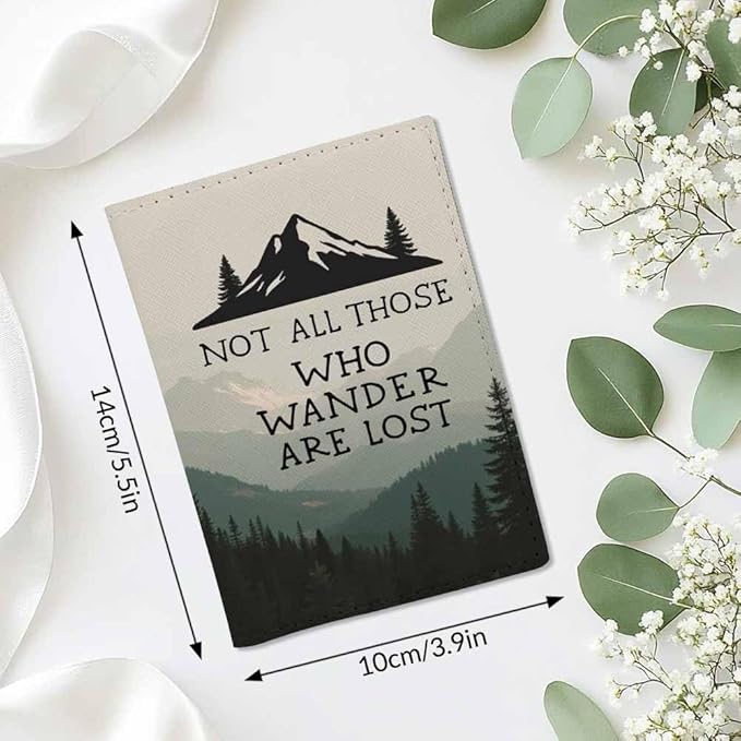 Mountain Passport Holder for Travel Not All Those Who Wander Are Lost PU Leather Passport Cover Wallet Cute Passport Card Holder for Women and Men