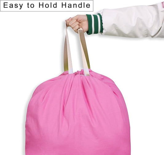 Cotton Canvas Laundry Bag with Handles & Drawstring Straps, Heavy Duty Extra Large Laundry Bags for Laundromat and Household, 25.5x34 Inch, Hot Pink