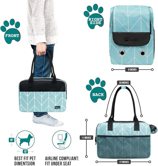 PetAmi Dog Purse Carrier for Small Dogs, Airline Approved Soft Sided Pet Carrier with Pockets, Ventilated Dog Carrying Bag for Puppy Cat, Dog Travel Supplies Bag, Sherpa Bed, Max 12 lbs, Chevron Teal