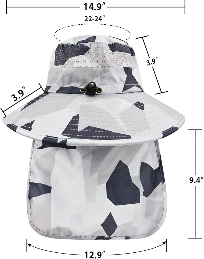 Sun Hats for Men Women Fishing Hat UPF 50+ Breathable Wide Brim Bucket Hats Summer UV Protection Safari Hat with Neck Flap