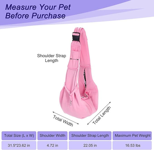 PETAXCELL Dog and Cat Sling Carrier Up to 16.5 Lbs, Hand-Free Reversible Pet Sling Carrier with Adjustable Strap and Pocket, (Pink, 1 Pcs) Intended for Hiking/Camping/Traveling