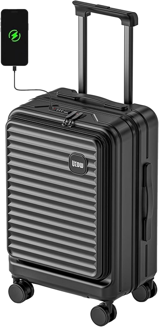 HotWay 28 Inch Expandable Front Opening Checked Luggage with Cup Phone Holder and USB Port, Lightweight Hardshell Suitcase with Wheels and TSA Aproved Locks