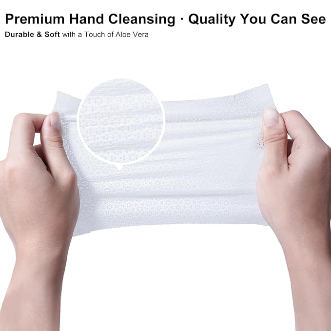 Hand Sanitizer Wipes, 100 Count Non-Woven Hand Wipes Travel Size, Aloe Vera Scent, 70% Alcohol, Individually Wrapped, Sanitizing for Home, Office & Outdoor, Drawstring Bag Included