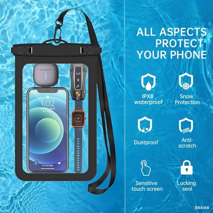 [Up to 8.9" 2 Pack Waterproof Phone Pouch Case,Waterproof Phone Bag for iPhone 17 16 15 14 13 Pro Max Plus Galaxy S25 S24 Ultar Plus+,IPX8 Cellphone Dry Bag Beach Travel Essentials-Black
