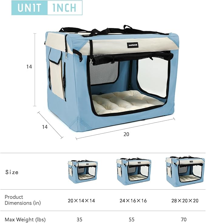 Large Cat Carrier Collapsible Travel Dog Crate Portable Soft-Sided Pet Kennel with Super Soft Warm Plush Pillow for Indoor and Outdoor 20x14x14in,Sky Blue