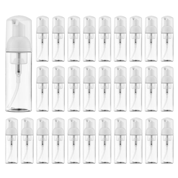 2oz Foam Pump Bottle (30PCS) Empty Travel Foaming Dispenser for Hand Soap, Lash Cleanser, Shampoo (60ml, Clear