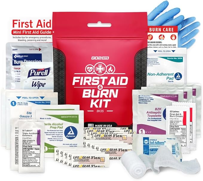 Advanced First Aid & Burn Kit, Comprehensive Burn First Aid Kit with Dressings, Burn Cream & Gauze, Portable First Aid Kit for Home, Office, Car & Travel, 10-Pack (BK35)